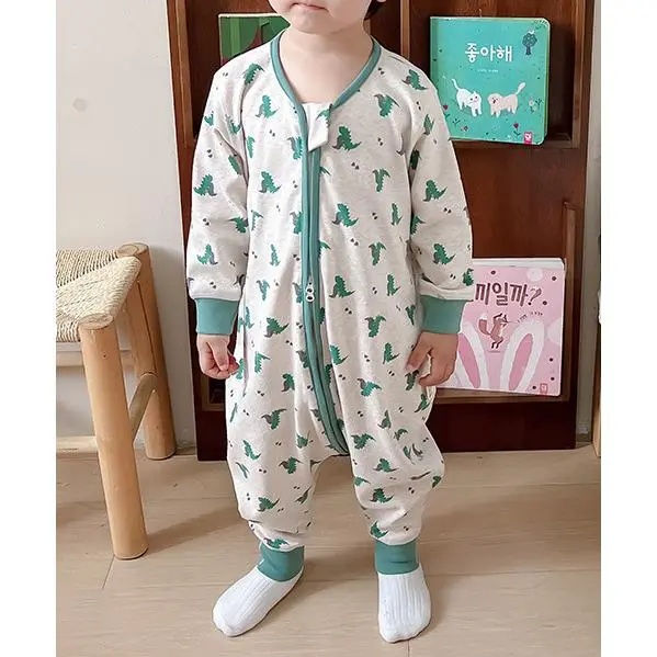 Grey base with green dinosaurs--flannel sleeping b