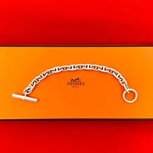 Pre-owned HERMÈS Sterling Silver 925 (Ag925) Small Leather Goods Hermes Chaine d’Ancre MM Bracelet