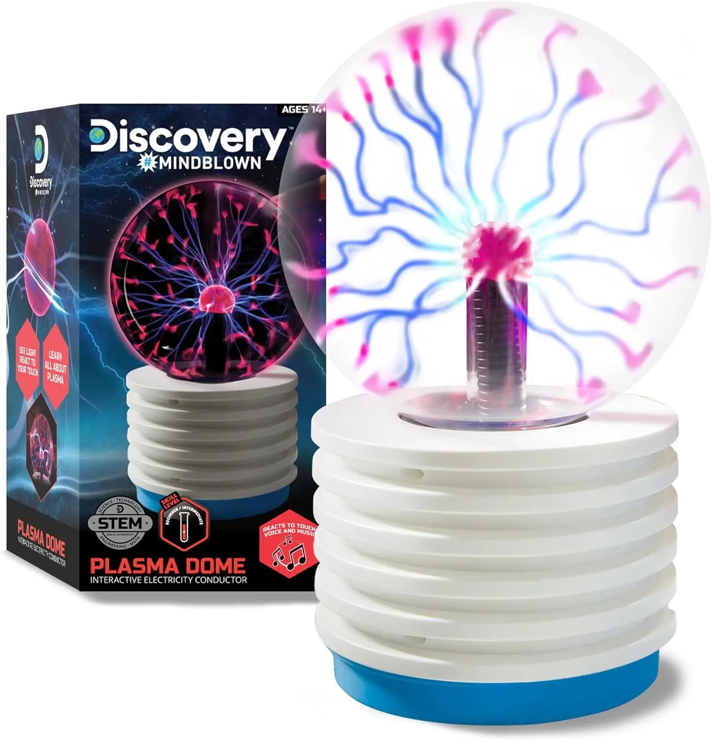 Interactive LED Plasma Ball Lamp with Stem - Touch-Sensitive Plasma Dome Mood Light, 2.5 Wh, USB-Battery-DC Power Supply, Indoor Use Novelty Lighting for Youth, Birthday Gift (Home Improvement Lights & Lighting), Plastic