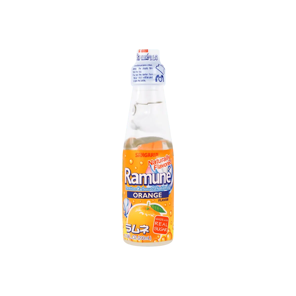SANGARIA Japanese Ramune Orange Fizzy Drink - 200ml Refreshing Citrus Soda, Unique Marble Bottle