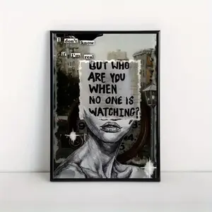 Funny Deep Quote Bathroom Poster, Who Are You When No One Watching Wall Art for Restroom, Toilet, Powder Room Decor, Minimal Humor Aesthetic Gift