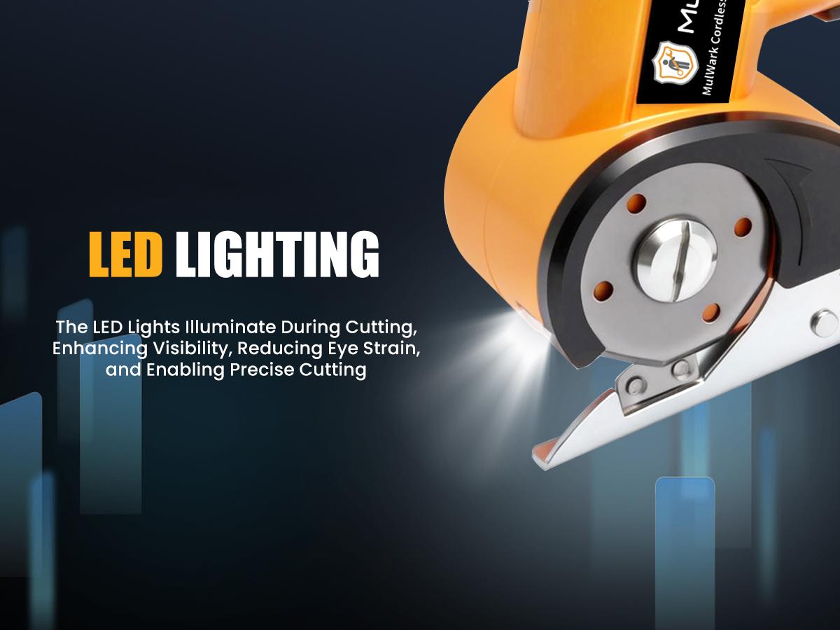 Mulwark Cardboard Cutter Electric, 4.2V Electric Scissors Cordless LED Display an LED Light, Includes 2 Spare Blades, Professional Electric Box Cutter for Cardboard, Carpet, Plastic, Leather, Packaging, Portable Cutting Tool, Yellow with Storage Bag