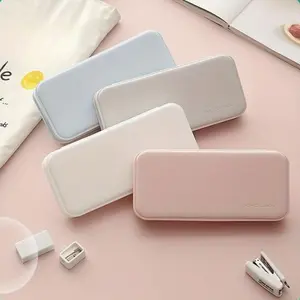 Macaron Pencil Case Simple Large Capacity Stationery Box PP Plastic Pencil Storage Box Cosmetic Case Pencil Bag