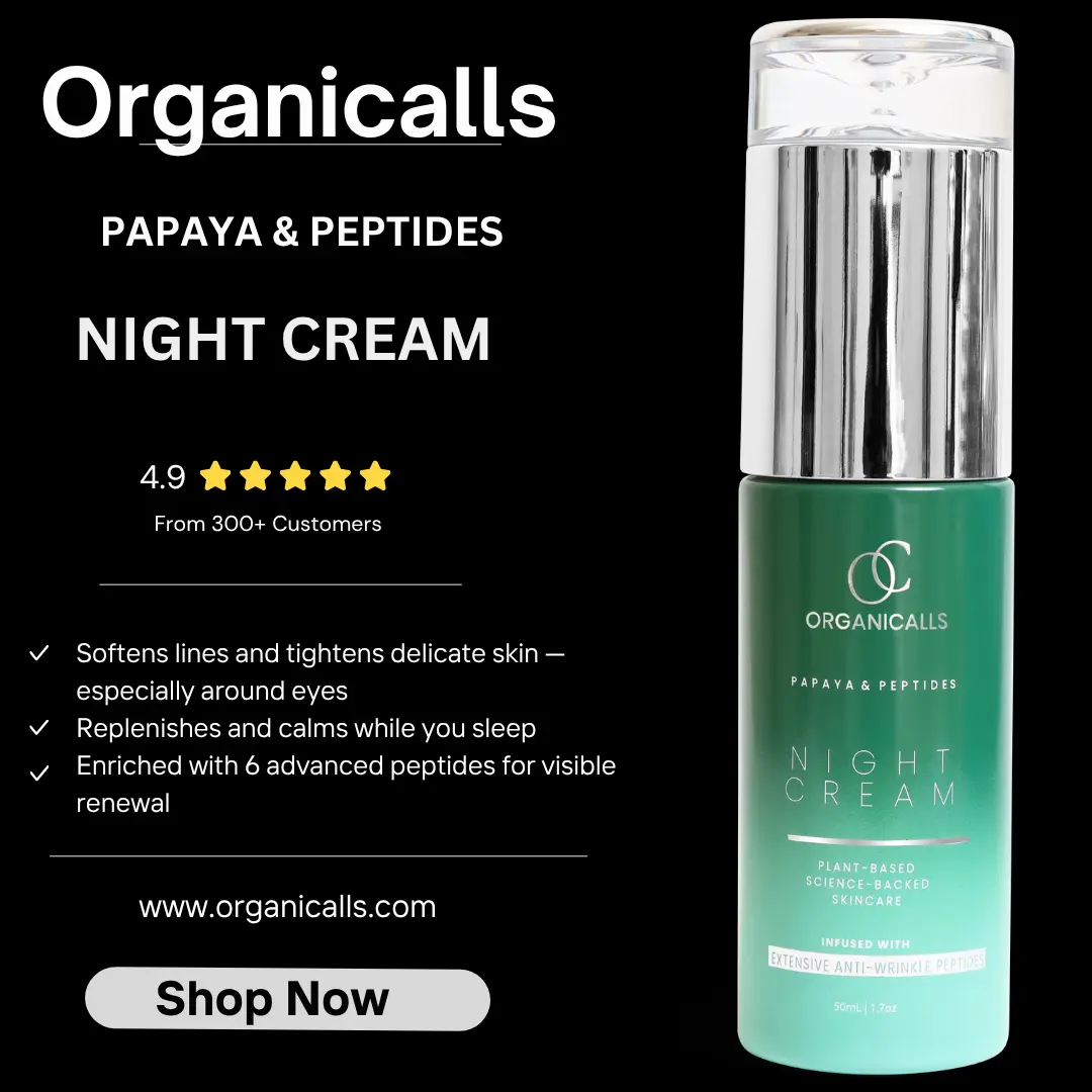 Organicalls Papaya & Peptides Night Cream - Organic Anti-Aging Formula with Tripeptide, Pentapeptide, Tetrapeptide & Hexapeptide for Radiant Skin - 50ml Moisturizer for Sensitive Skin