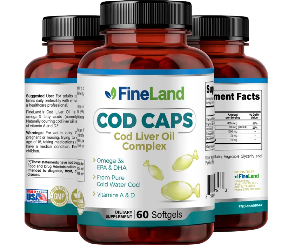 FineLand COD CAPS Omega-3 EPA & DHA, Pure Cold Water Cod, Vitamins A & D, 60 Softgel / 60 Servings fish  capsule