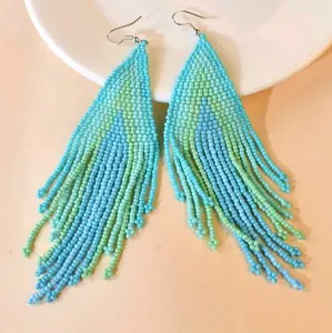 1 Pair Beaded Fringe Tassel Long Drop Earrings Best Gift for Girlfriends Best Gift For Mothers Multicolor Earrings Differences Design Female Elegant