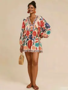 Women's Holiday Casual Pure Color Lantern Sleeve Mini Dress, A-Line Party Skirt, Comfortable & Stylish Design, Perfect for Summer