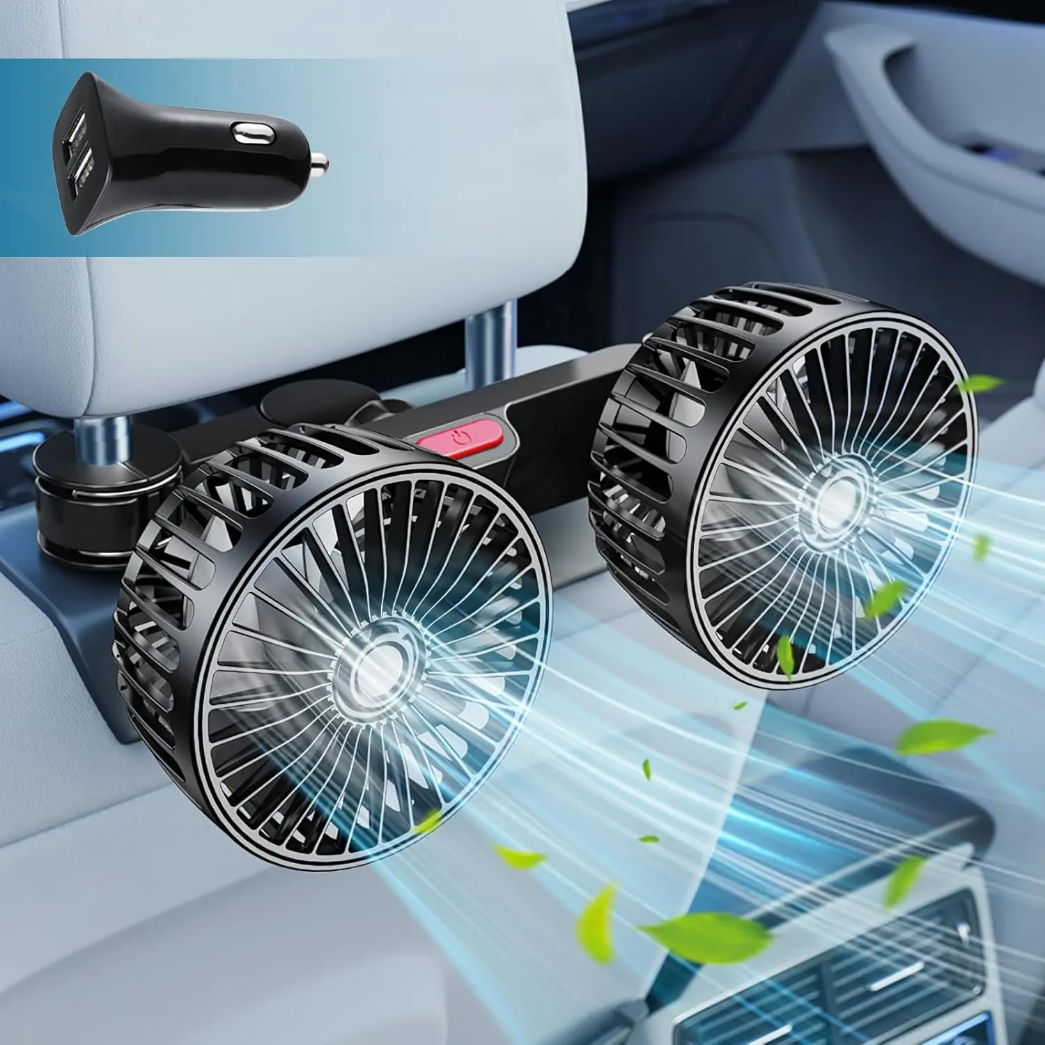 【BackToSchool】Car seat fan, dual fan & free car charger*1, small adjustable portable fan