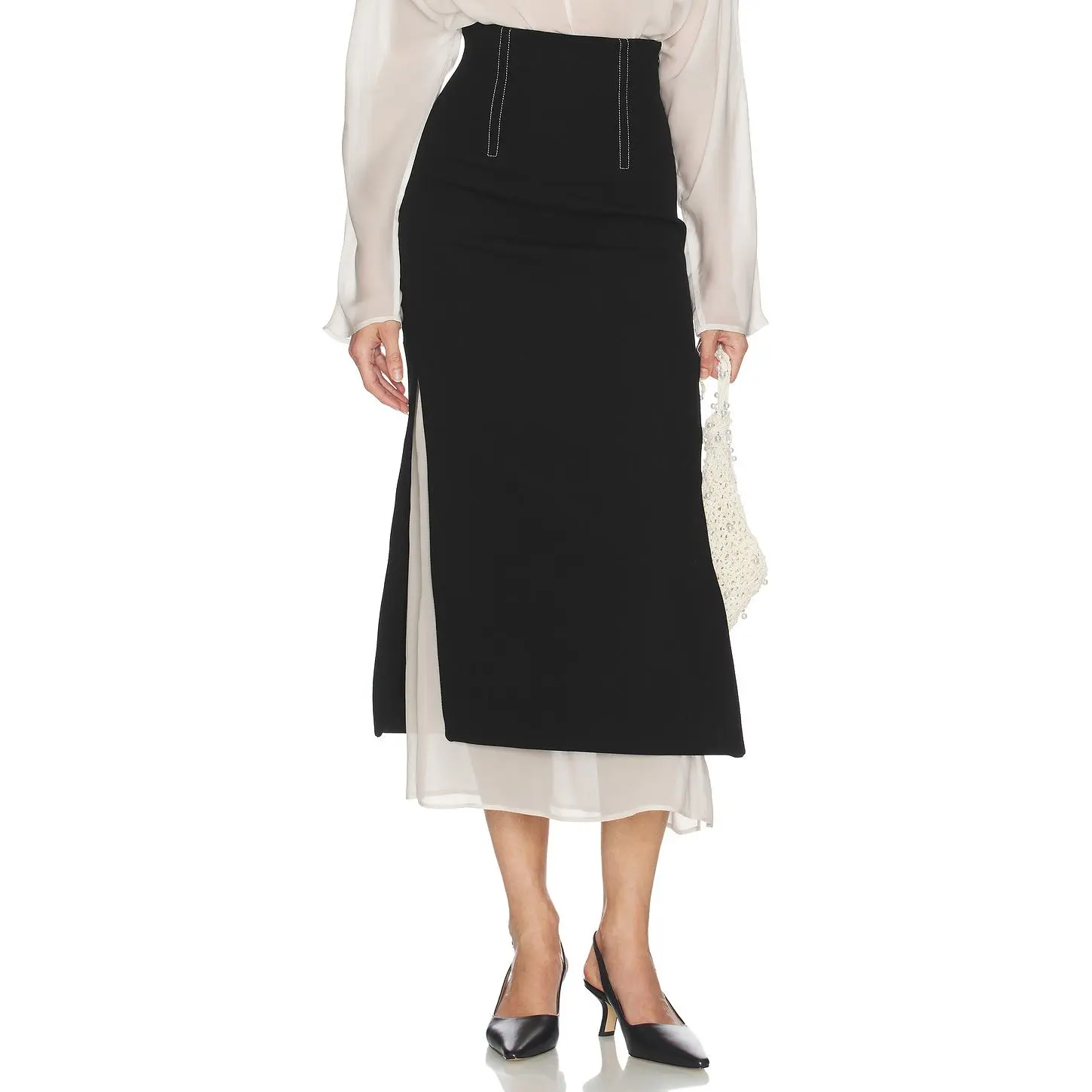 Helsa Layered Skirt in Black & Ivory