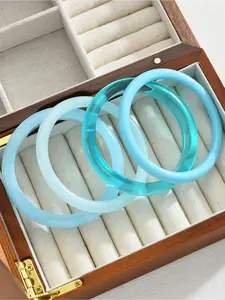 4PCS Women's Ice Blue Gradient Thin Bangle Set Elegant Minimalist Bangle Trendy Stack Bangle Multi-Color Versatile for Daily Outfits & Casual Gatherings Multi-Scene Wear Layered Fresh Luxury Accessories