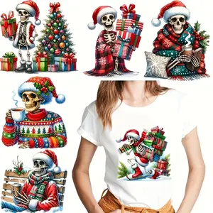 6 Piece Christmas Heat Transfer Stickers, DIY Iron-On Patches for Clothes and Bags, Holiday Vinyl Design Open