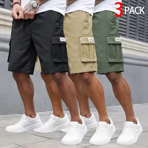 Mens Cargo Shorts 3 Pack Casual Drawstring Utility Shorts Loose Fit Multi Pocket Streetwear Summer Outdoor Travel Hiking Walking Workout Daily Wear Trendy Fashion Gift for Boyfriend Husband Dad Vacation Weekend Lounge Comfy Breathable Relaxed Fit Style Go