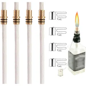 Wine Bottle Torch Kit 4 Pack Includes 4 Long Life Torch Wicks 13.7 Inch Brass Wick Mount Bottle not Included