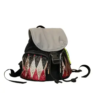 Women's Mini Casual Backpack | Trendy Sequin Color Block Lightweight Daypack with Multi Pockets for Daily Travel Shopping Commute