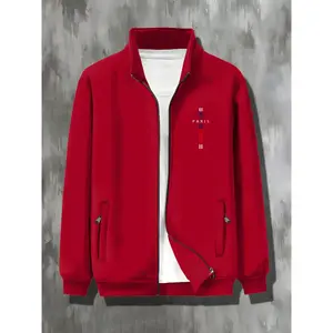Men's Casual Jacket Outerwear, Zippered Jacket, Zipper Design, Fashion Stand Collar, Trendy Letter Print Bomber Jacket, Comfortable and Stylish Coat