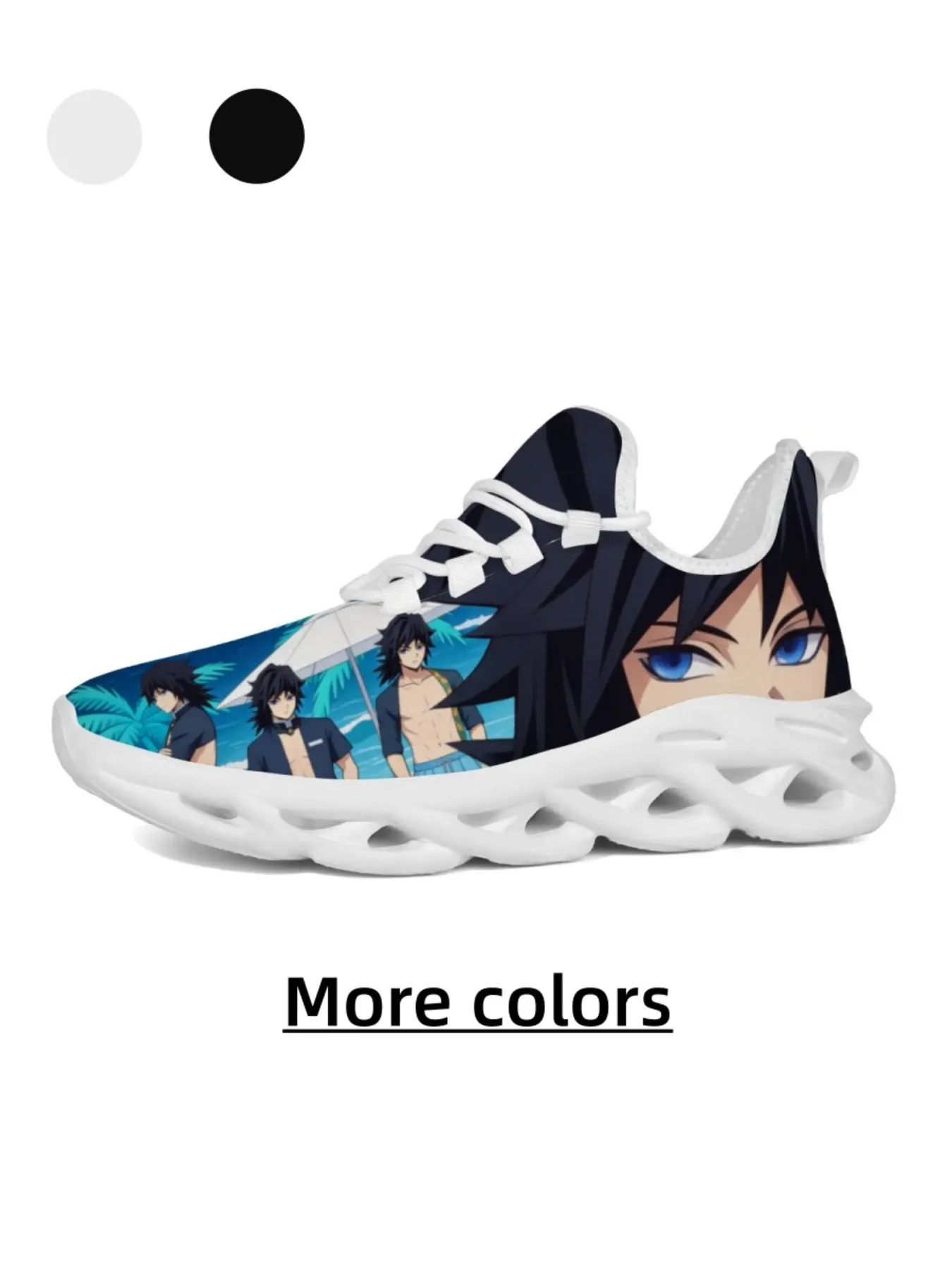 Neutral Deep Sea Blue Anime Style Sneakers, All over Print, Textile Upper, Eva Sole, Casual Wear, Anti-Slip, Shock Absorption, Outdoor Shoes, Sports Shoes