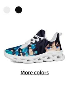 Neutral Deep Sea Blue Anime Style Sneakers, All over Print, Textile Upper, Eva Sole, Casual Wear, Anti-Slip, Shock Absorption, Outdoor Shoes