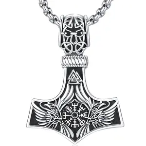 DRINSPER S925 Mjolnir Necklace Thor's Hammer Design Pendant 925 Sterling Silver Jewelry