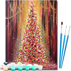 Paint by Number Kits for Adults Beginners, Easy Acrylic Simple Christmas Tree Paint by Number Kits, DlY Watercolor Paint by Numbers Kits on Canvas Without Frame for Home Wall Decor Home Decoration 16x20inch