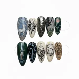 Handmade Dark Academia Press On Nails: Unicorn, Eye & Chrome Accents