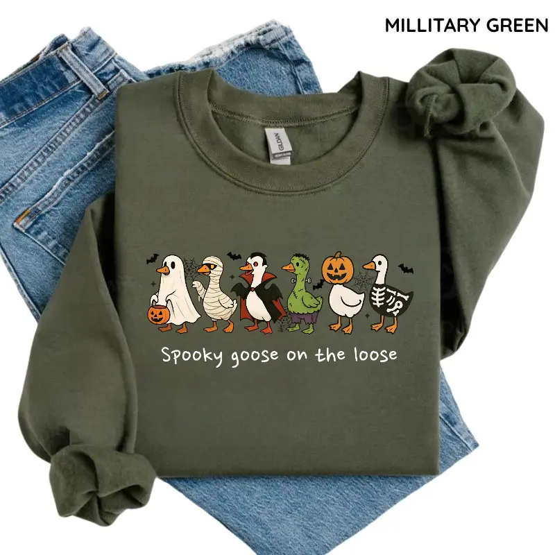 Spooky Goose on the Loose Sweatshirt, Funny Halloween Goose Graphic Tee, Cute Spooky Season T-Shirt, Vintage Fall Halloween Apparel