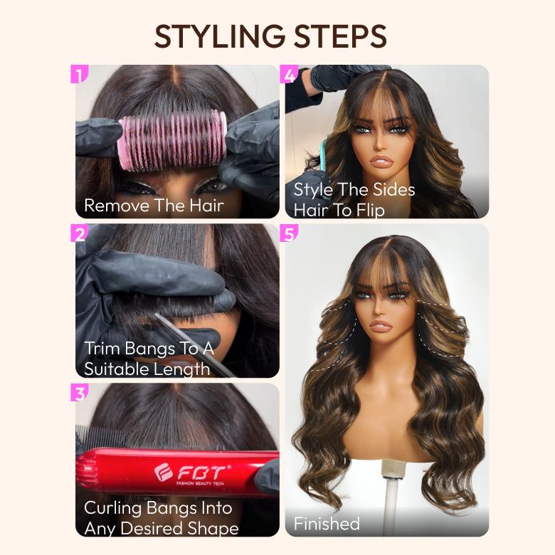【NEW IN】UNice Pre-Everything Balayage Highlight Fluffy Loose Wave Curtain Bangs Wig   Glueless 13x4 Lace Frontal Human Hair Wigs with Upgraded Drawstring