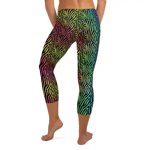 Rainbow Zebra Glow Capri Leggings – Vibrant All-Over Print Activewear
