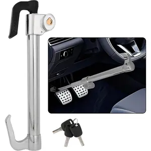 Universal Anti-Theft Steering Wheel & Brake Pedal Lock with Retractable Double Hook, 3 Double Row Atom Keys, Car Security Lock for Truck SUV Van, Emergency Window Breaker
