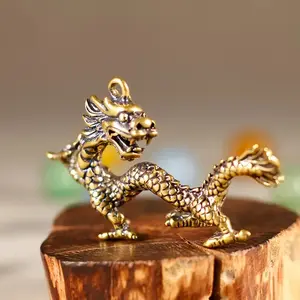 Chinese Dragon Statue Bronze Decoration, Ancient Copper Mythical Animal Miniature Home Decor, Collectible Craft Artpiece