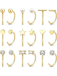 9 Pairs 14K Gold Plated Stay Close Hoop Huggie Half Hoop Earrings Cartilage Helix Open Hugging for Women | Hypoallergenic 316L Stainless Steel Jewelry Set Trending Women's Day Gifts Heart Shaped Earrings