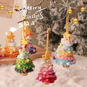 Christmas Ornament Set with Gift Box - 2 Knit Trees, 100 Holiday Stickers, Knit Keychain for Bag Charm, Soft Pink Green with Bell, Cute Accessories for Festive Decor Decoration,christmas gifts for gf