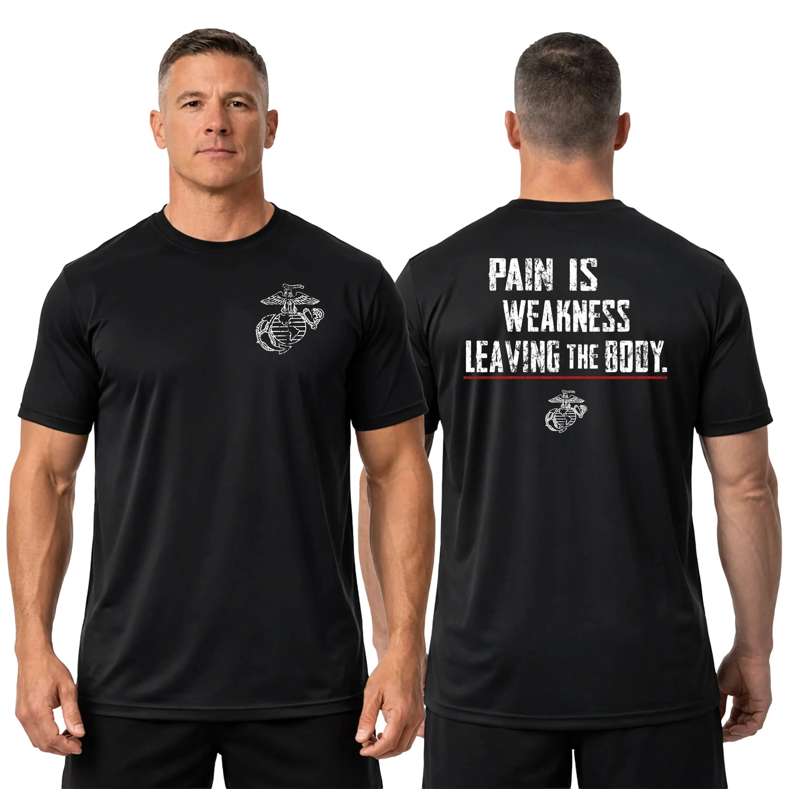 USMC Semper Fi Military Workout Shirt, Pain Is Weakness Leaving The Body T-Shirt, USMC Marines Performance Shirt, Marine Corps Motivational Tee, Veteran Patriotic Graphic T-Shirt