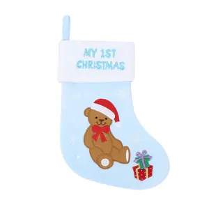 Baby boy blue bear first christmas personalized christmas stocking