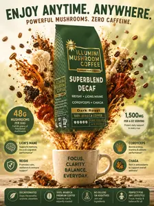 ILLUMINI Superblend Decaf Mushroom Coffee | Smooth Dark Roast Wellness Coffee | Premium Decaffeinated Blend