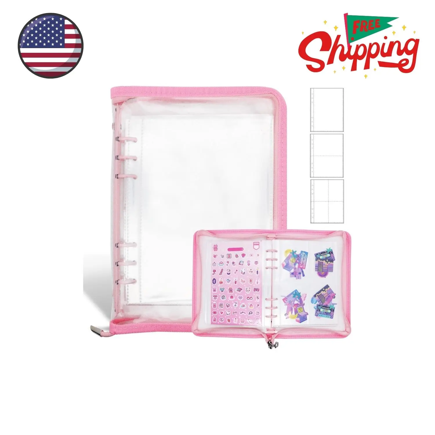 ticker Storage Organizer Binder A5 Reusable Sticker Book Collecting Holder Keeper Album pink