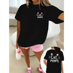 Womens Cat Mom Graphic Cotton T Shirt Cute Cat Lover Tee Soft Breathable Short Sleeve Casual Everyday Top For Pet Moms Gift For Cat Owners