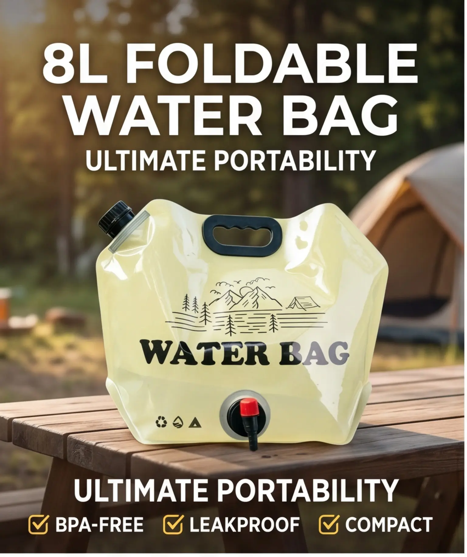 Collapsible Water Storage Bag With Tap, Large Capacity BPA Free Leakproof Portable Water Bladder, Reusable Foldable Water Container For Home Emergency Power Outage, Camping, RV, Fishing, Beach, Travel