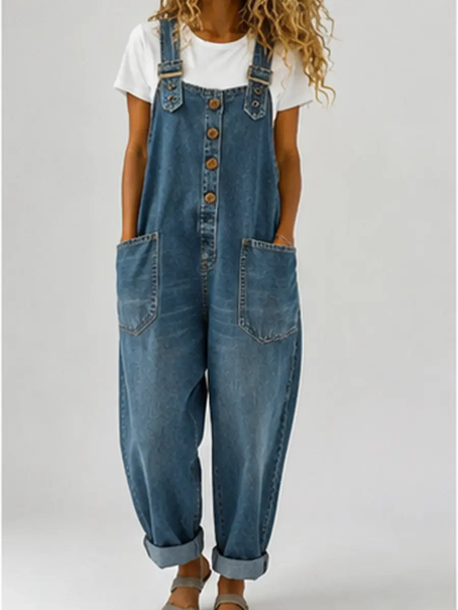 Women’s Denim Overalls Loose Fit Bib Overall Pants Casual Adjustable Strap Jumpsuit