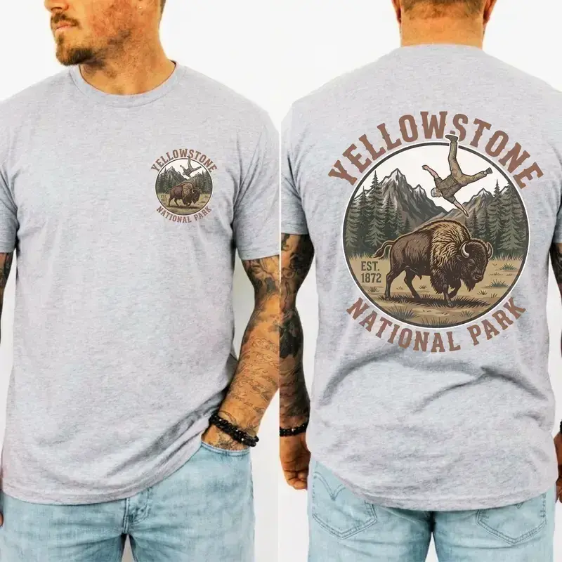 Vintage Graphic Yellowstone Bison T-Shirt, Funny National Park Graphic Tee, Unisex Cotton Shirt