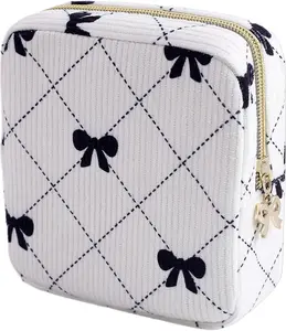 Period for Women Cute Corduroy Sanitary Napkin Storage with Bow Design | Period Pouch for Daily e, Travel | Discreet Menstrual Pouch | Pad Bags for Period Holds Pads, Tampons