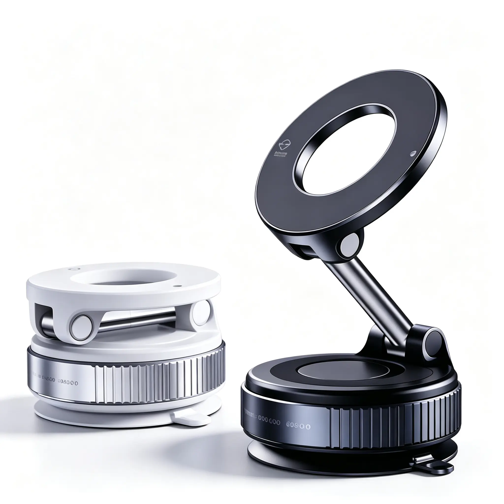 Foldable Vacuum Magnetic Phone Car Mount, Nano Suction Dashboard Phone Holder, 360 Adjustable Car Phone Stand for MagSafe Smartphones, Black White 2 Colors