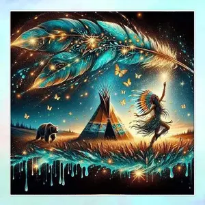 5D DIY Full Drill Round Diamond Painting - Diamond Painting Kit Indian Elements Mosaic Canvas DIY Wall Art, Home Wall Decoration, Diamond Art Tools, Suitable for Halloween, Christmas, Birthdays, and Anniversary Gifts.