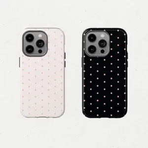 Pink Polka Dot Aesthetic Polycarbonate Smartphone Case - Double-Layer Shockproof Glossy Tough Cellphone Shell, E-Commerce Accessories for iPhone 12,13,14,15,16,17 Pro Max, Cute Christmas Gift for Daughter