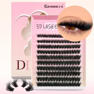 GROINNEYA 10 Rows Furry Individual Lashes, Volume Lashes, C Curl Cluster Lashes Natural Cross Lashes Wispy Effect Fake Eyelashes, DIY Lashes Mix Length DIY Lash Extension,Perfect For Everyday Wear
