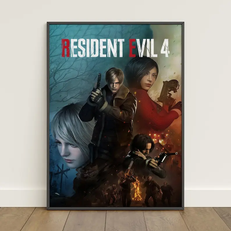 Resident Evil 4 Poster | Leon Kennedy Wall Art | Game Poster Print Unframed