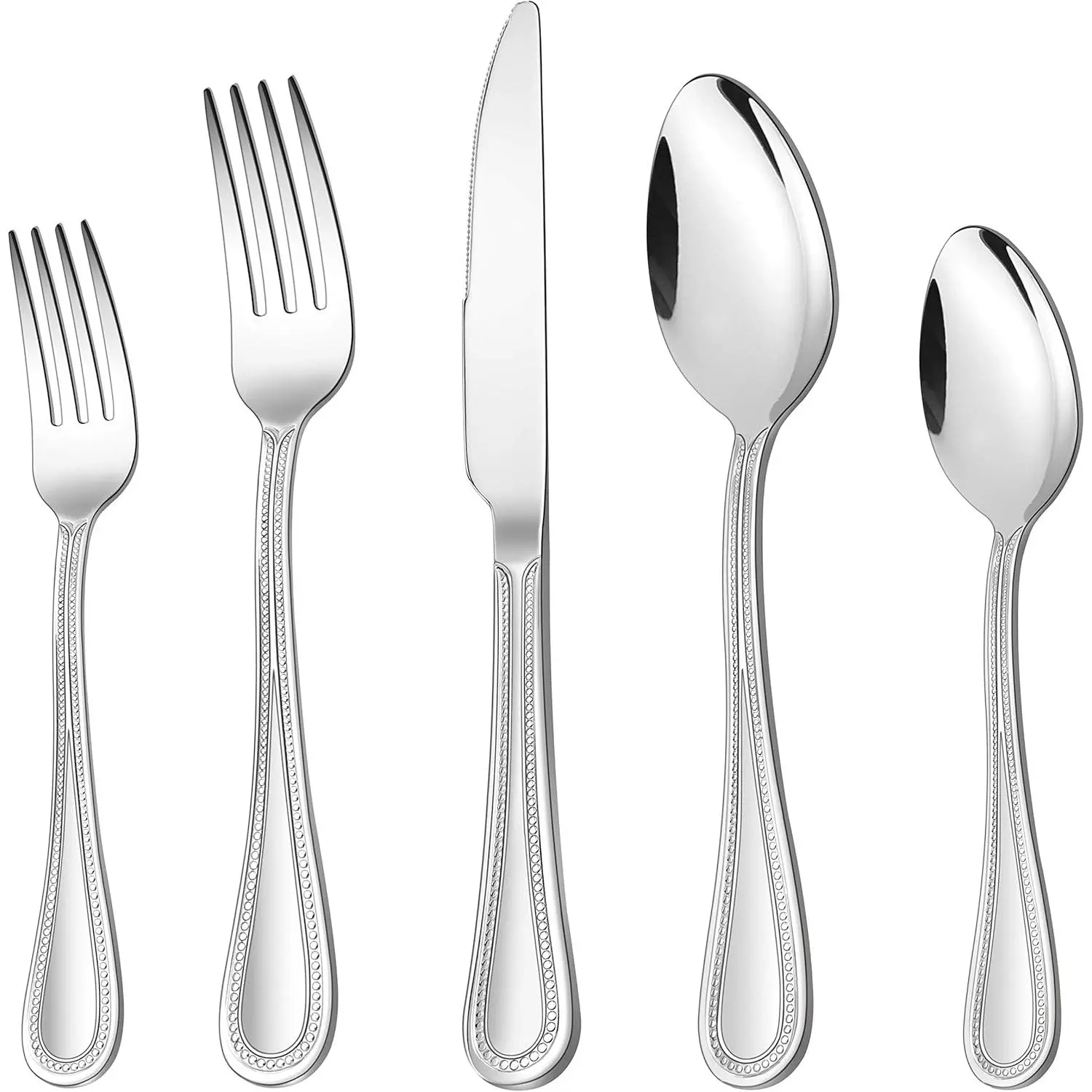 30- Silverware Set,  Stainless Steel Flatware Service for 6, Pearled  Tableware Cutlery Include /Fork/Spoon, Beading Eating Utensil for , Mirror Polished, Dishwasher Safe