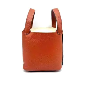 Pre-owned HERMÈS HZ7 Picotin 18cm Brown Leather with Gold Hardware Handbag 45280