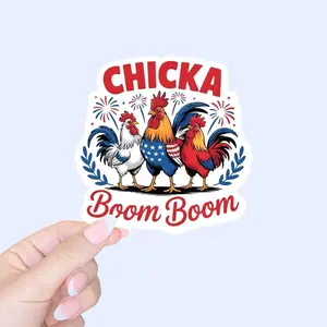 chicka boom boom sticker, chicken lover gift, farm animal gift, 4th of july sticker, patriotic sticker, Laptop Water Bottle Decal Sticker