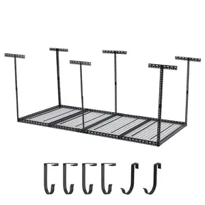 Overhead Garage Storage Rack , 22-40 in Height Adjustable Garage Ceiling Storage, 660 Load Weight Capacity, Heavy Duty Metal Hanging Storage Shelves, Black