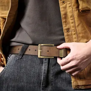 Vintage Style Classic Leather Belt With Pin Buckle Faux Leather Belt For Men Suit For Waist Pants 30"-45"
